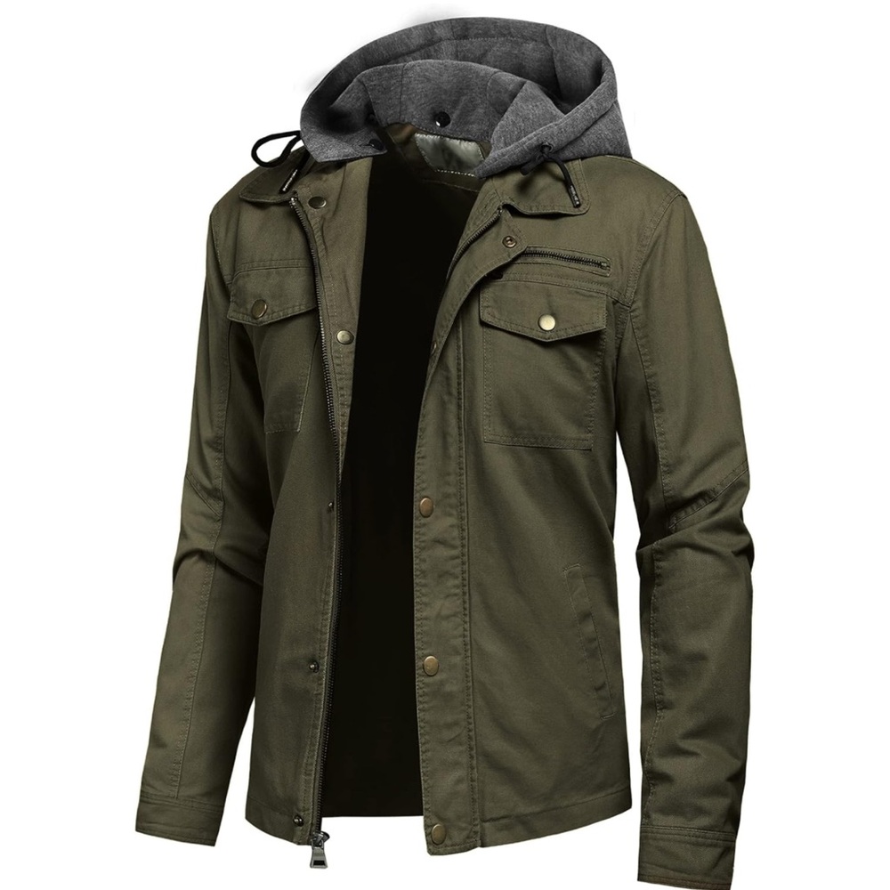 Pursky Men's Canvas Cotton Military Casual Field Jacket Outerwear Removable Hood